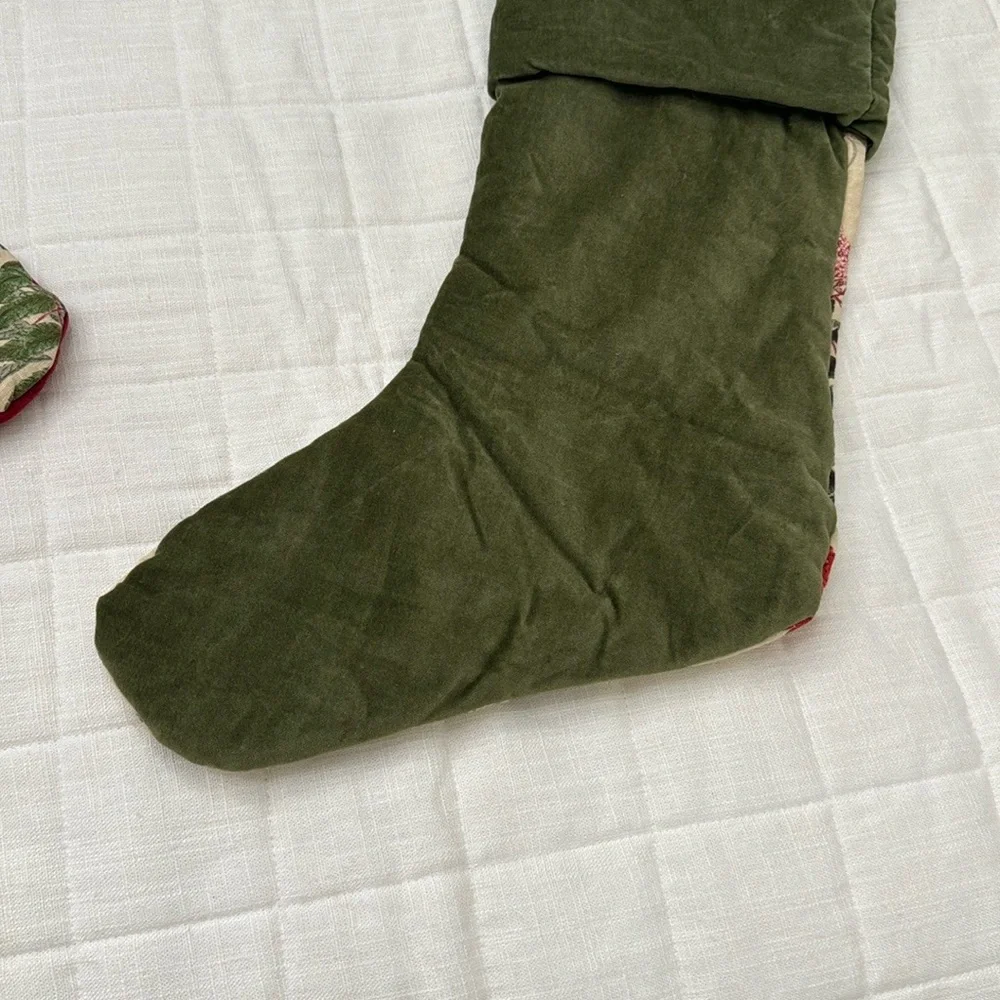 Pottery Barn 2010 Lined Poinsettia Birds Velvet Christmas Stockings - Picture 4 of 8